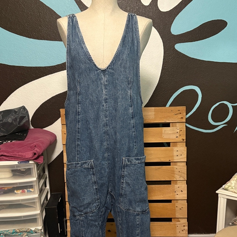 Free People Blue Denim Jumpsuit